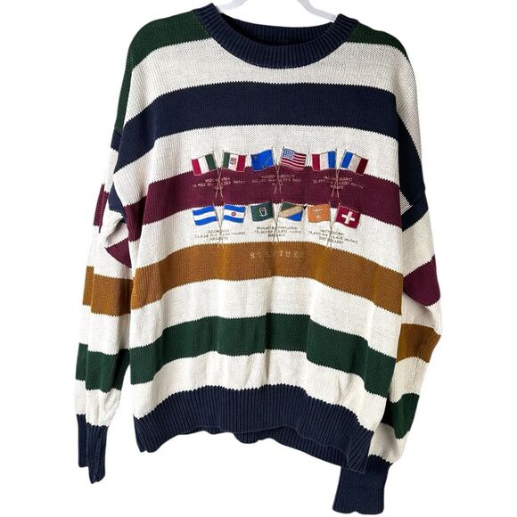 Vintage Structure Striped International Flag Embroidered Crewneck Sweater Large - Picture 1 of 6